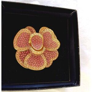 Vtg Joan Rivers Brooch Pink Pave Swarovski Crystals Flower Classics Collection